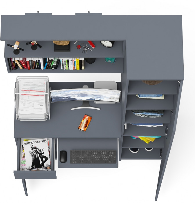Мори Стол компьютерный МС-1 левый + Пенал МШ400.1 + Полка 900, цвет графит, ШхГхВ 130,4х50,4х209,6 см., НЕ универсальная сборка