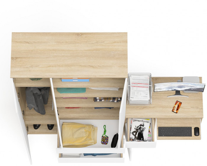 Мори компьютерный стол МС-1 левый + Шкаф МШ1200.1, дуб сонома/белый