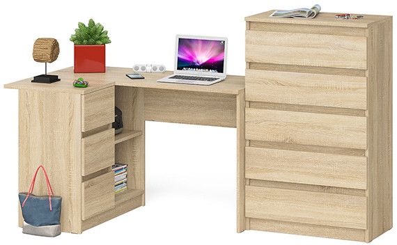 Мори компьютерный стол МС-16 левый + Комод МК700.5, дуб сонома