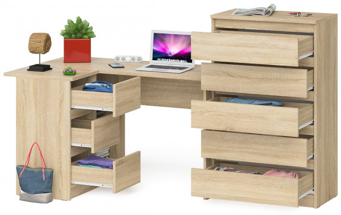 Мори компьютерный стол МС-16 левый + Комод МК700.5, дуб сонома