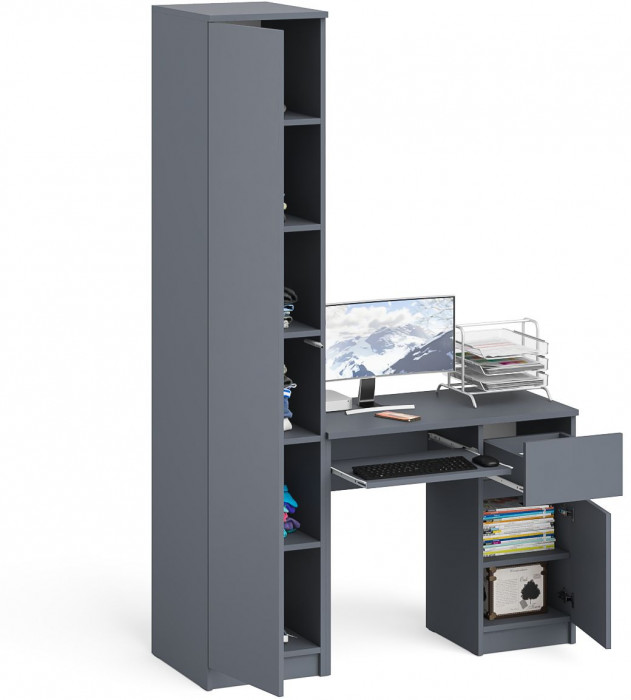 Мори Стол компьютерный МС-1 правый + Пенал МШ400.1, цвет графит, ШхГхВ 130,4х50,4х209,6 см., выдвижной ящик справа, НЕ универсальная сборка