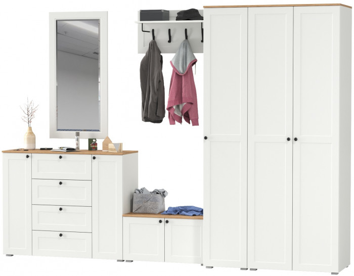 Остин Прихожая 55, белый шагрень/дуб крафт золотой