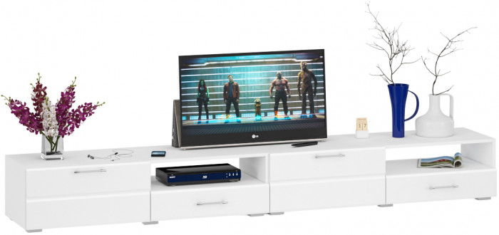 Тумба под ТВ Ларго 1, корпус белый/фасады МДФ белый глянец