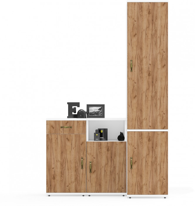 Лидер-8 Пенал МД 23Б + Тумба МД 3.15 + Тумба МД 3.19, белый шагрень/крафт золото