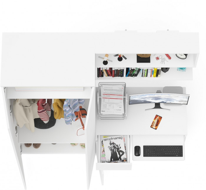 Мори компьютерный стол МС-1 левый + Шкаф МШ800.1 + Полка 900, белый