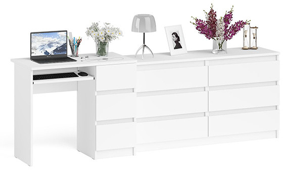 Мори компьютерный стол МС-6 правый + Комод МК1380.6, белый