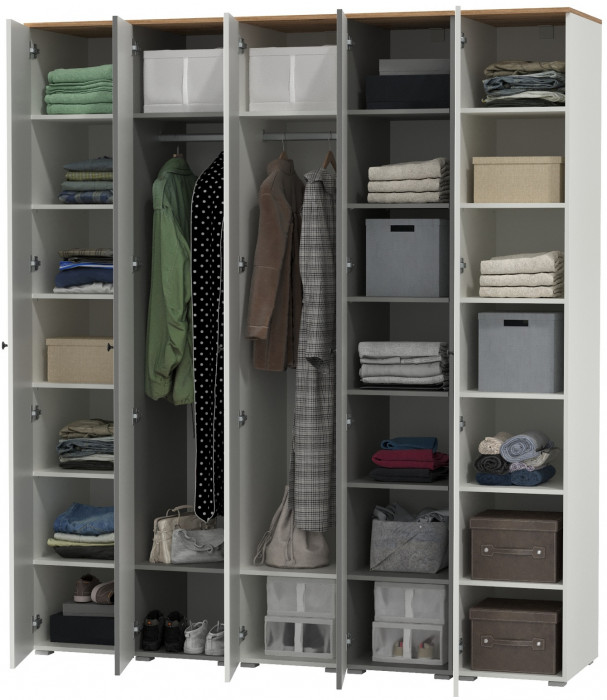 Остин 13.225 Шкаф-пенал 5 шт., белый шагрень/серый графит/дуб крафт золотой