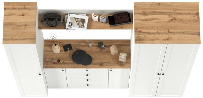 Остин Прихожая 75, цвет белый шагрень/дуб крафт золотой, ШхГхВ 240х54,3х229,6 см., универсальная сборка