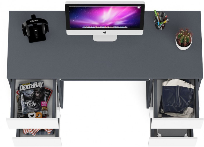 Мори Стол компьютерный МС-2, цвет графит/белый, ШхГхВ 135,4х50х76,6 см.