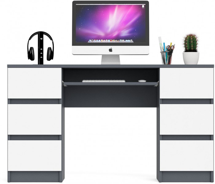 Мори Стол компьютерный МС-2, цвет графит/белый, ШхГхВ 135,4х50х76,6 см.
