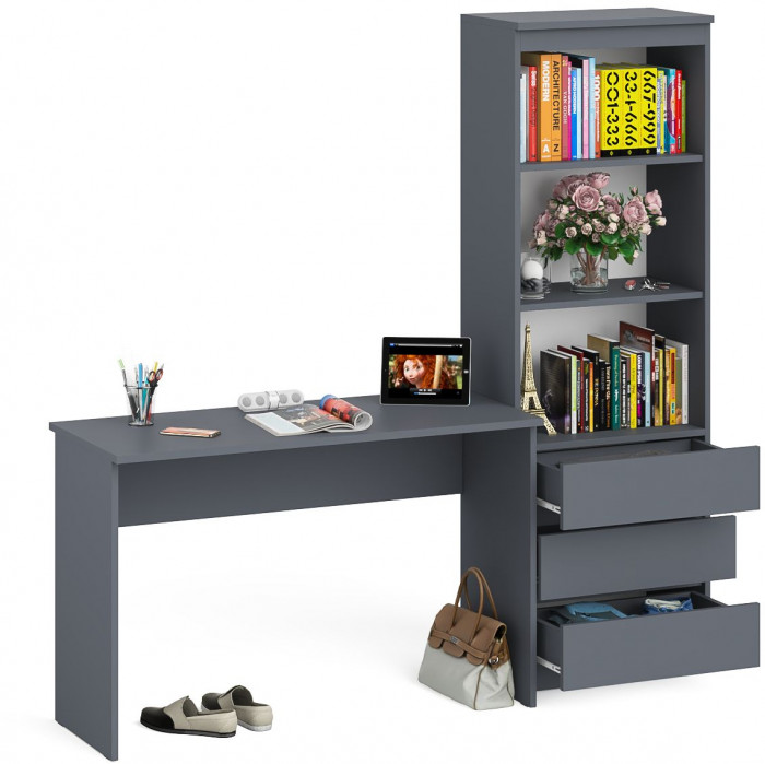 Мори Стол письменный МСП1200.1 + Стеллаж МСТ600.3, цвет графит, ШхГхВ 180,8х50х179,6 см., универсальная сборка