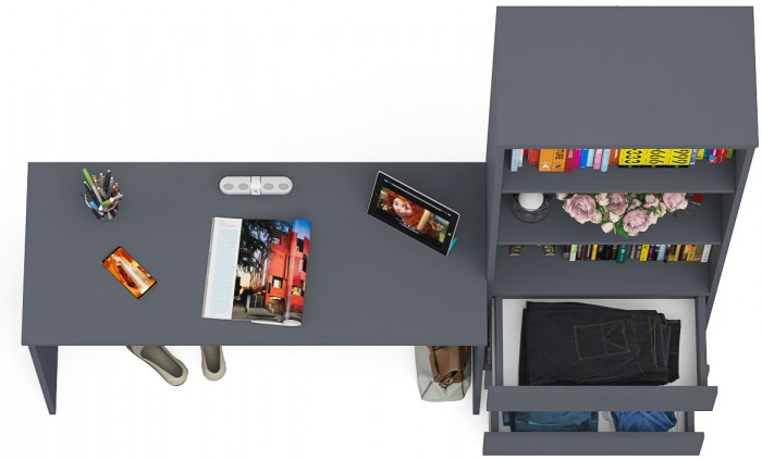 Мори Стол письменный МСП1200.1 + Стеллаж МСТ600.3, цвет графит, ШхГхВ 180,8х50х179,6 см., универсальная сборка