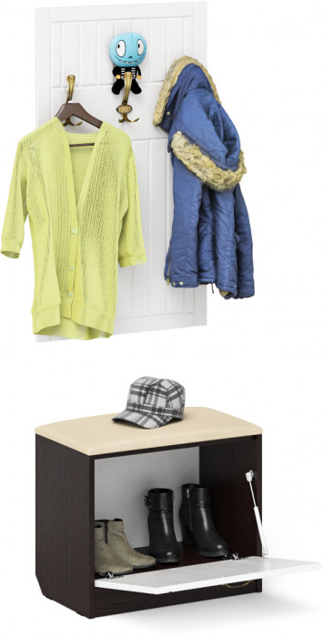 Прихожая П-6 Тумба + Вешалка, цвет венге/фасады МДФ белое дерево фрезеровка прованс, ШхГхВ 60х35х200 см.