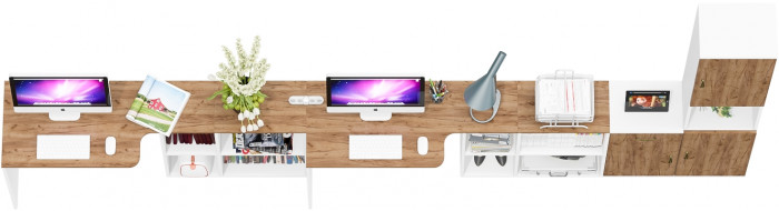 Лидер-8 Стол + Стол + Пенал + Тумба МД 3.15, белый шагрень/крафт золото