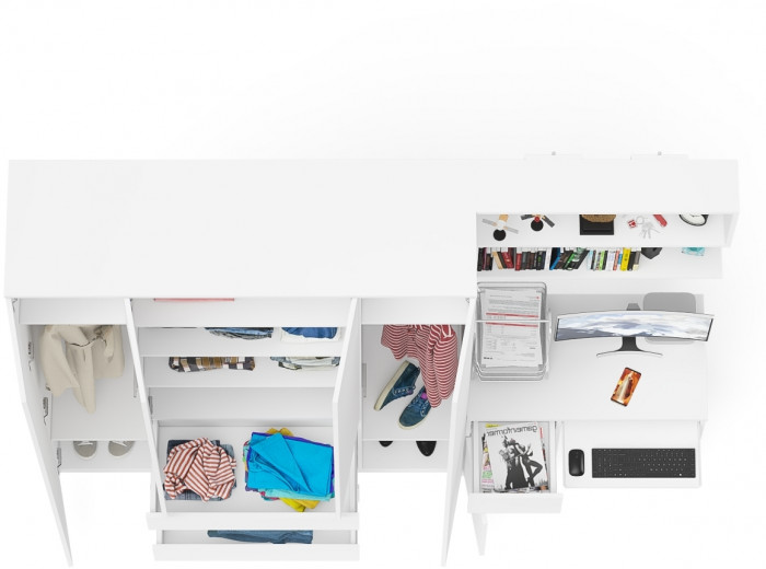 Мори компьютерный стол МС-1 левый + Шкаф МШ1600.1 + Полка 900, белый