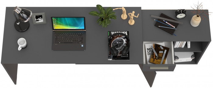 Лайт Стол письменный 03.245.01, цвет тёмно-серый, ШхГхВ 136,2х139,2х75,2 см.(угловой) или 203,7х60х75,2 см.(прямой), универсальная сборка