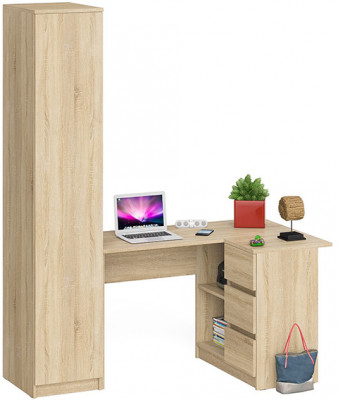 Мори компьютерный стол МС-16 правый + Пенал МШ400.1, дуб сонома