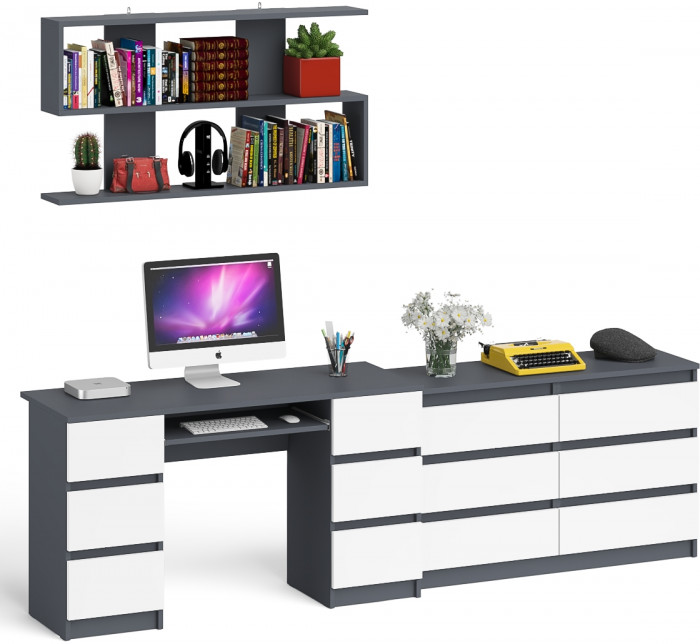 Мори компьютерный стол МС-2 + Комод МК1200.6 + Полка 1200, графит/белый
