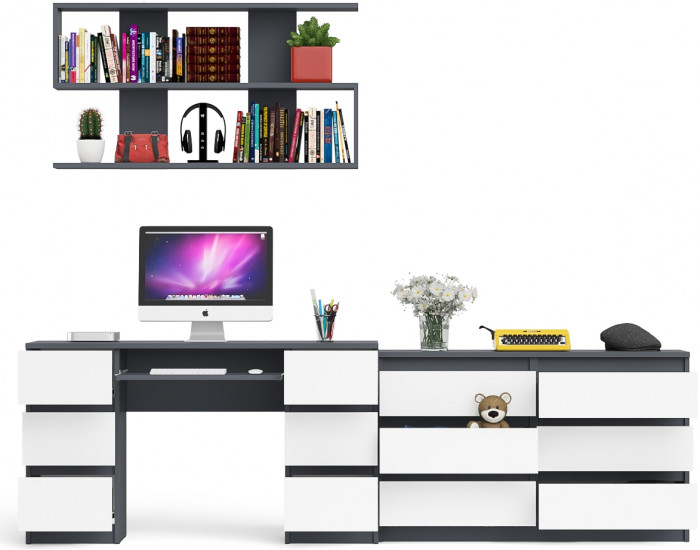 Мори компьютерный стол МС-2 + Комод МК1200.6 + Полка 1200, графит/белый