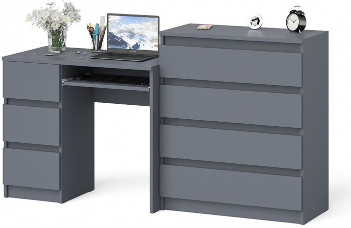 Мори компьютерный стол МС-6 левый + Комод МК800.4, графит