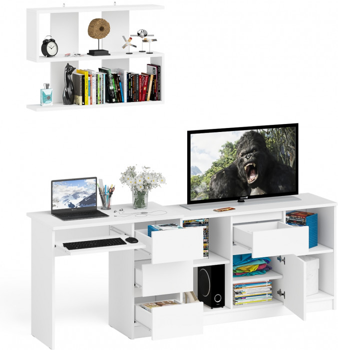 Мори компьютерный стол МС-6 правый + Тумба МТВ1204.1 + Полка 900, белый