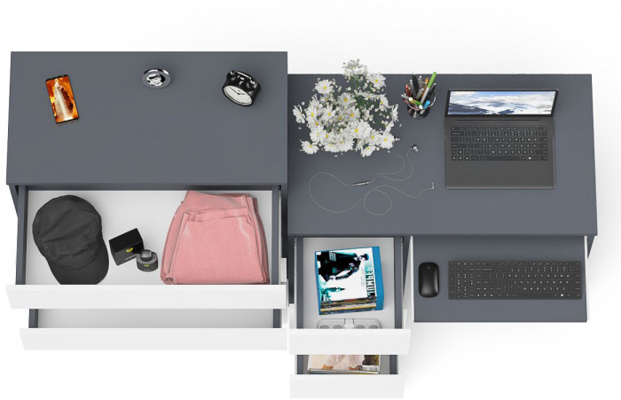 Мори Стол компьютерный МС-6 левый + Комод МК800.4, цвет графит/белый, ШхГхВ 170,4х50х94 см., выдвижные ящики слева, НЕ универсальная сборка