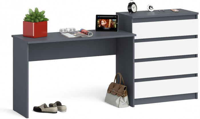 Мори Стол письменный МСП1200.1 + Комод МК800.4, цвет графит/белый, ШхГхВ 200,8х50х94 см., универсальная сборка