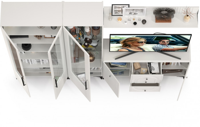 Валенсия Гостиная № 115, ЛДСП белый шагрень/МДФ белый шагрень