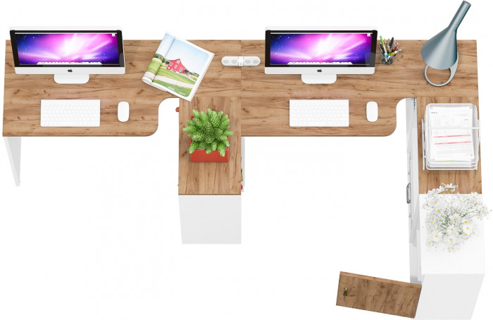 Лидер-8 Стол + Стол + Тумба МД 3.19, белый шагрень/крафт золото