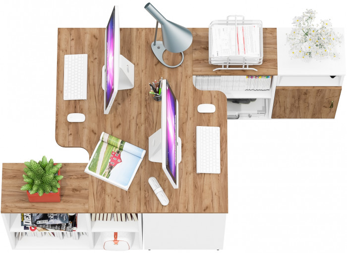 Лидер-8 Стол + Стол + Тумба МД 3.19, белый шагрень/крафт золото
