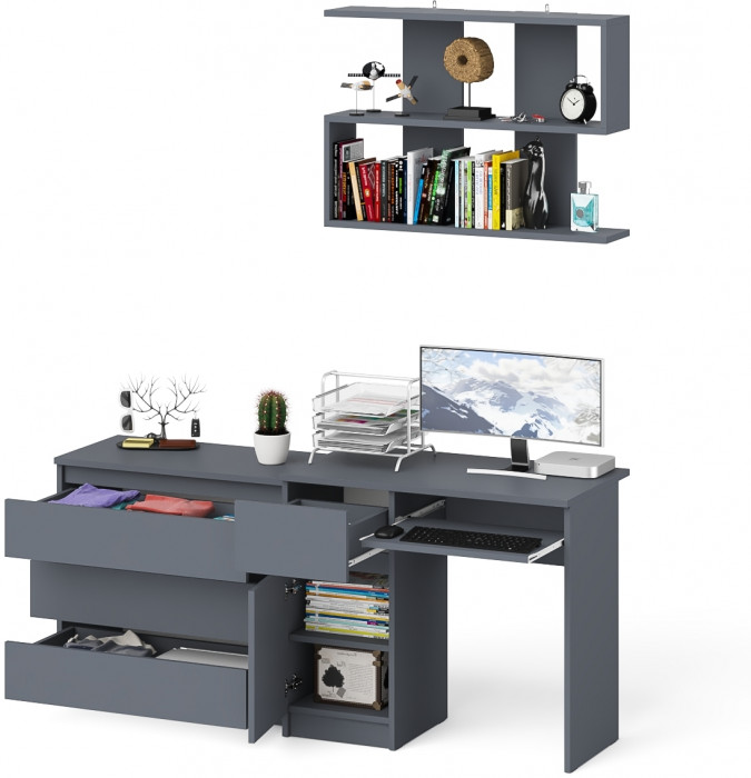 Мори компьютерный стол МС-1 левый + Комод МК800.1 + Полка 900, графит