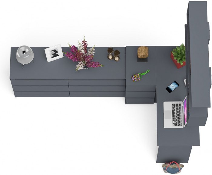 Мори компьютерный стол МС-16 левый + Комод МК1380.6 + Полка 1200, графит