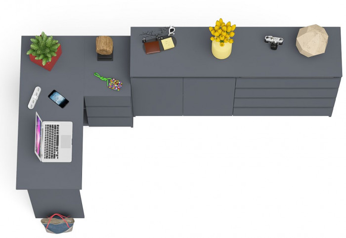 Мори компьютерный стол МС-16 правый + Комод МК1600.1, графит