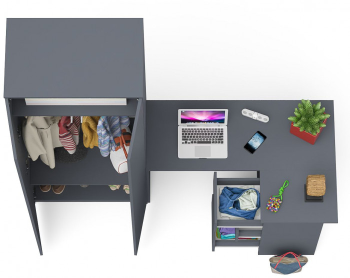 Мори компьютерный стол МС-16 правый + Шкаф МШ800.1, графит