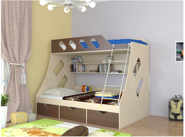 Дельта-20.01 Детская двухъярусная кровать с лестницей (Розовый, Ясень шимо светлый)