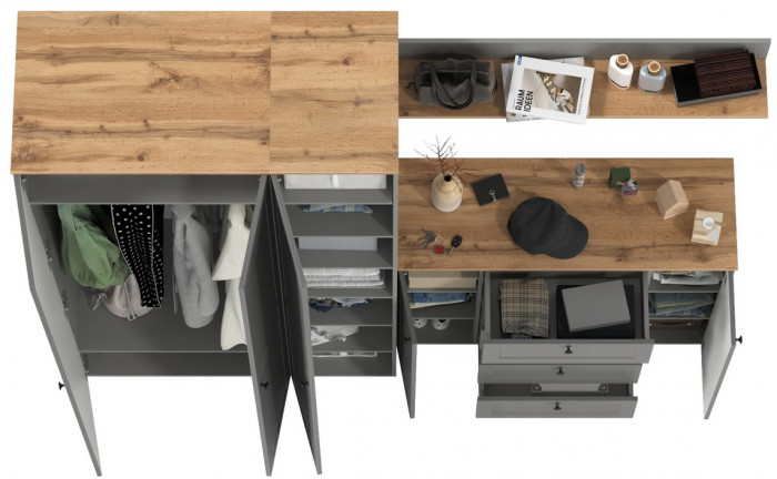 Остин Прихожая 75, цвет серый графит/дуб крафт золотой, ШхГхВ 240х54,3х229,6 см., универсальная сборка