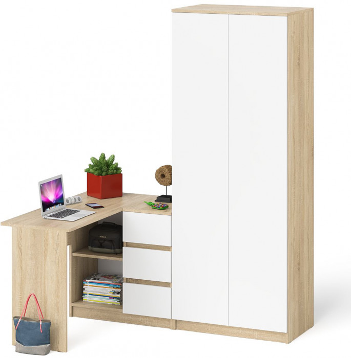 Мори Стол компьютерный МС-16 правый + Шкаф МШ800.1, цвет дуб сонома/белый, ШхГхВ 204,8х84,9х209,6 см., выдвижные ящики справа, НЕ универсальная сборка