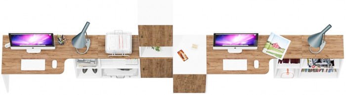 Лидер-8 Стол + Стол + Пенал + Тумба МД 3.16, белый шагрень/крафт золото