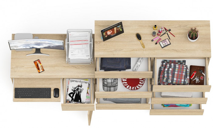 Мори Стол компьютерный МС-1 правый + Комод МК1200.10, цвет дуб сонома, ШхГхВ 210,4х50х115 см., выдвижной ящик справа, НЕ универсальная сборка