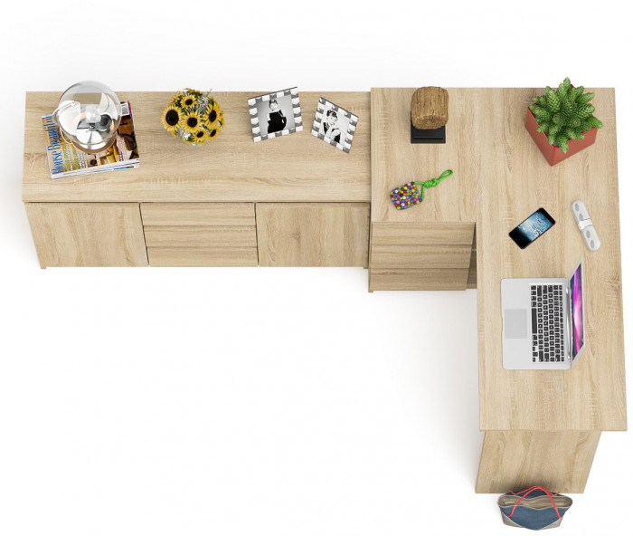 Мори Стол компьютерный МС-16 левый + Комод МК1200.3, цвет дуб сонома, ШхГхВ 244,8х84,9х76,6 см., выдвижные ящики слева, НЕ универсальная сборка