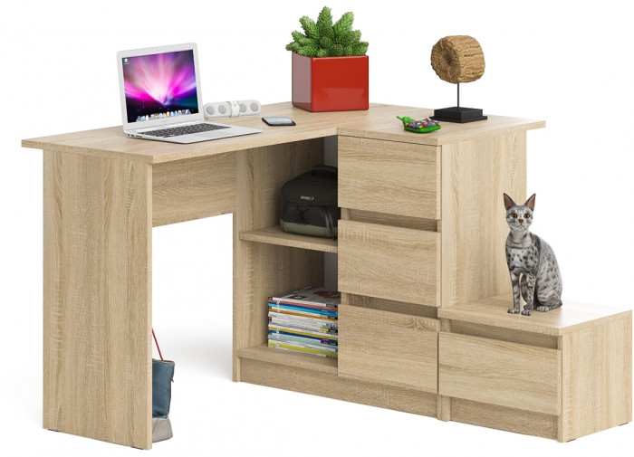 Мори Стол компьютерный МС-16 правый + Тумба ТМП400.1, цвет дуб сонома, ШхГхВ 164,8х84,9х76,6 см., выдвижные ящики справа, НЕ универсальная сборка