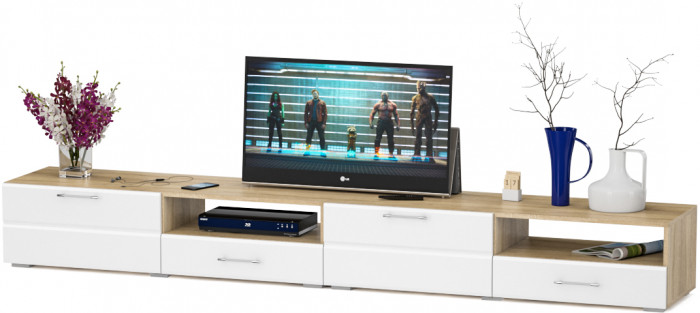 Тумба под ТВ Ларго 1, корпус дуб сонома/фасады МДФ белый глянец