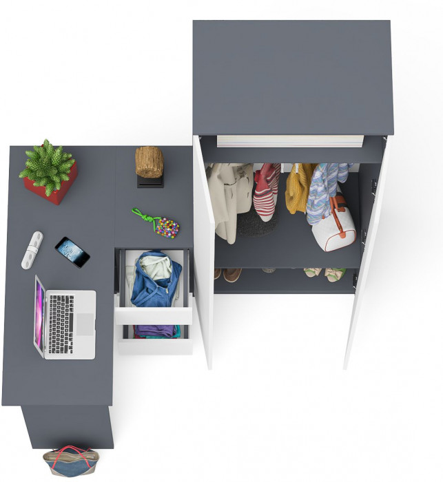 Мори компьютерный стол МС-16 правый + Шкаф МШ800.1, графит/белый