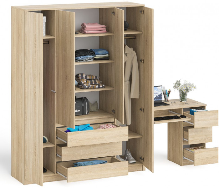 Мори компьютерный стол МС-6 правый + Шкаф МШ1600.1, дуб сонома