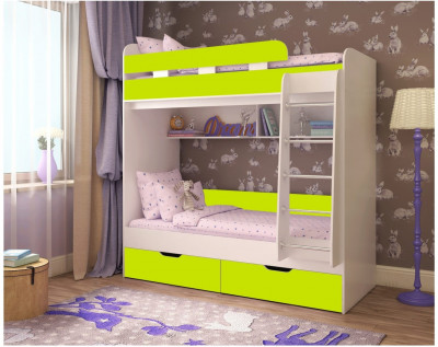 Двухъярусная кровать Юниор 5 (Дуб молочный/Лайм)