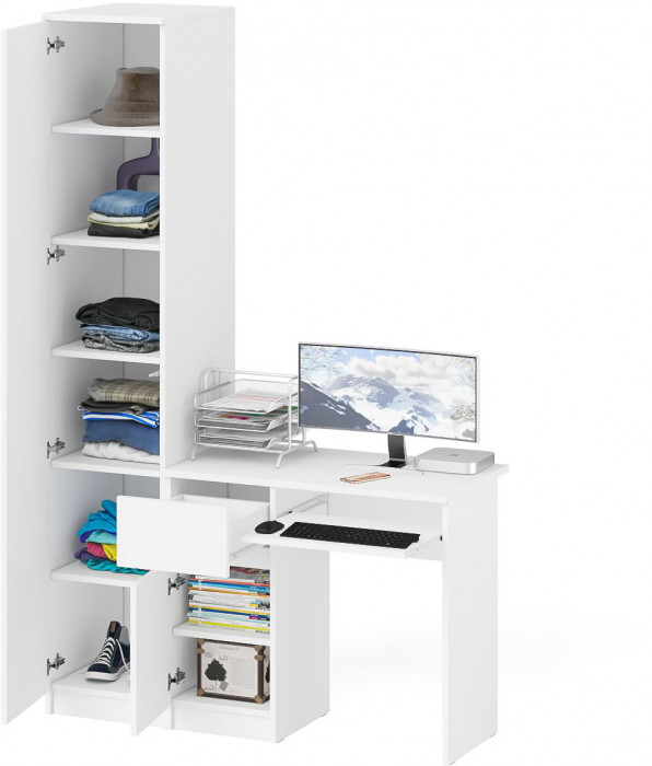 Мори Стол компьютерный МС-1 левый + Пенал МШ400.1, цвет белый, ШхГхВ 130,4х50,4х209,6 см., выдвижной ящик слева, НЕ универсальная сборка