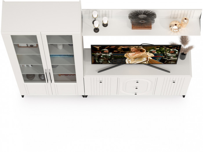 Валенсия Гостиная № 096, ЛДСП белый шагрень/МДФ белый шагрень