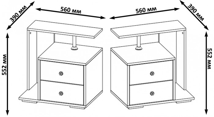 Камелия Тумба прикроватная - комплект из 2 шт.(левая + правая), дуб сонома