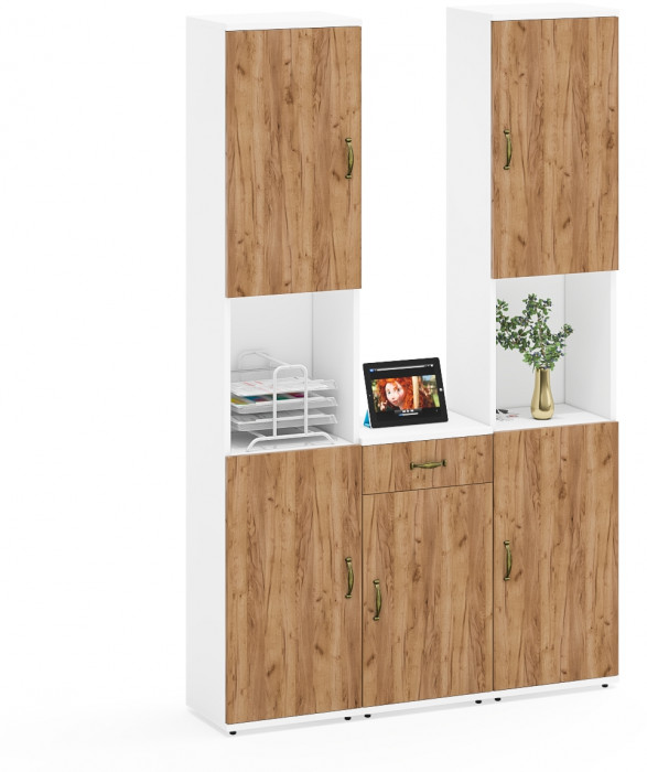 Лидер-8 Пенал + Пенал + Тумба МД 3.15, белый шагрень/крафт золото