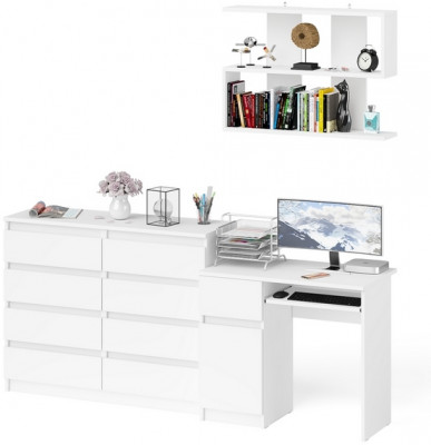 Мори компьютерный стол МС-1 левый + Комод МК1200.8 + Полка 900, белый